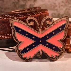 Women’s Nocona Genuine Leather Westen Belt 34 Butterfly Cross Statement Buckle